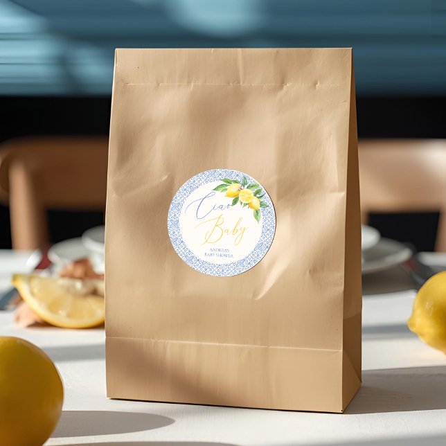 Ciao Baby Bambino Lemon Italian Baby Shower Classic Round Sticker (Creator Uploaded)