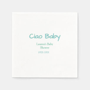 ciao baby blue green pastel baby shower name date napkin