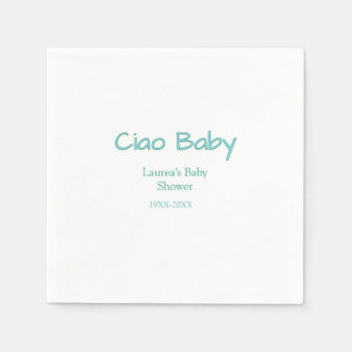 ciao baby blue green pastel baby shower name date  napkin