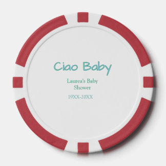 ciao baby blue green pastel baby shower name date  poker chips