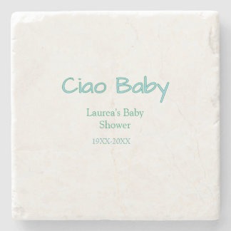 ciao baby blue green pastel baby shower name date  stone coaster
