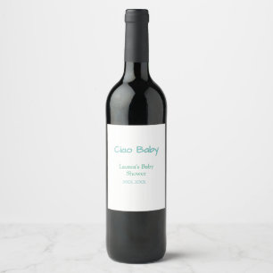 ciao baby blue green pastel baby shower name date wine label
