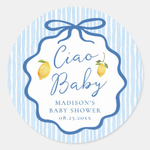 Ciao Baby Blue Italian Lemon Baby Shower Classic Round Sticker