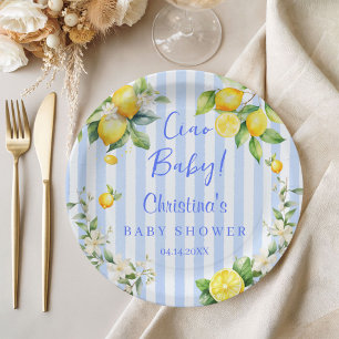 Ciao Baby Blue Lemons Baby Shower Paper Plate