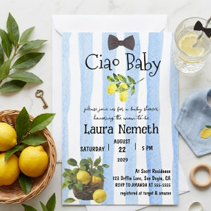 Ciao Baby Blue Stripes Lemon Boy Baby Shower Invitation