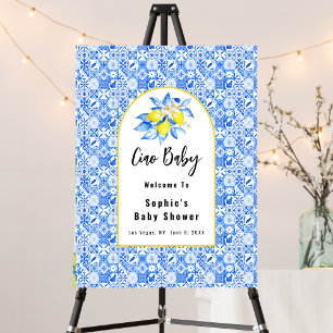 Ciao Baby, Blue Tiles And Lemons Baby Welcome Sign