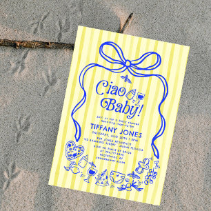 Ciao Baby Blue Yellow Italian Lemons Baby Shower Invitation