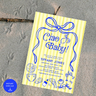Ciao Baby Blue Yellow Italian Lemons Baby Shower Invitation