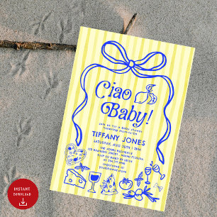 Ciao Baby Blue Yellow Italian Lemons Baby Shower Invitation