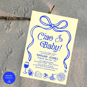 Ciao Baby Blue Yellow Italian Lemons Baby Shower Invitation