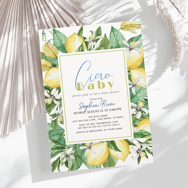 Ciao Baby Citrus Lemon Watercolor Baby Shower Invitation (Creator Uploaded)