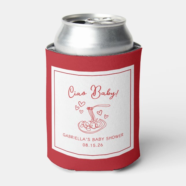 Ciao Baby! Hand Drawn Italian Pasta Baby Shower Can Cooler (Can Front)