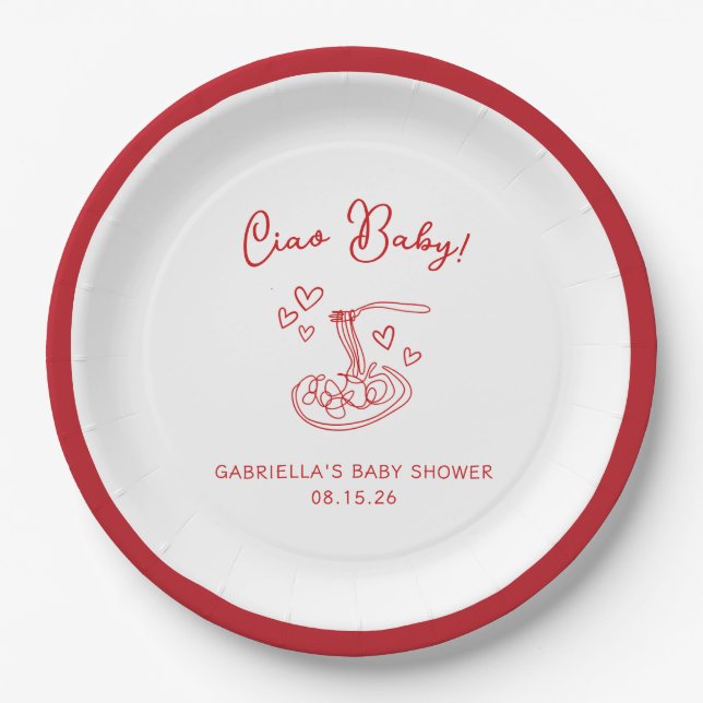 Ciao Baby! Hand Drawn Italian Pasta Baby Shower Paper Plate (Front)