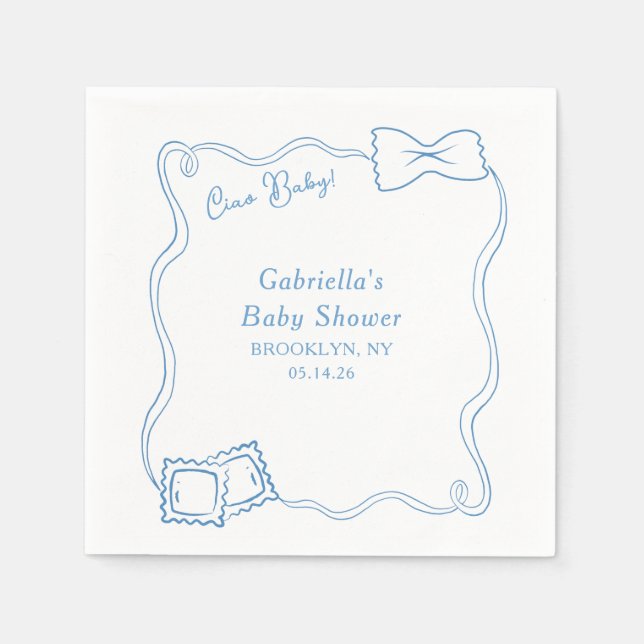 Ciao Baby Hand Drawn Pasta Italian Baby Shower Napkin (Front)