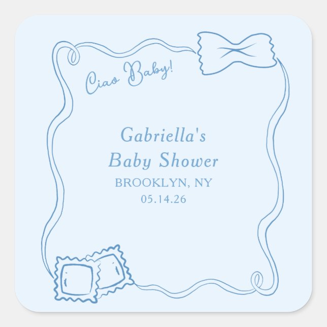 Ciao Baby Hand Drawn Pasta Italian Baby Shower Square Sticker (Front)