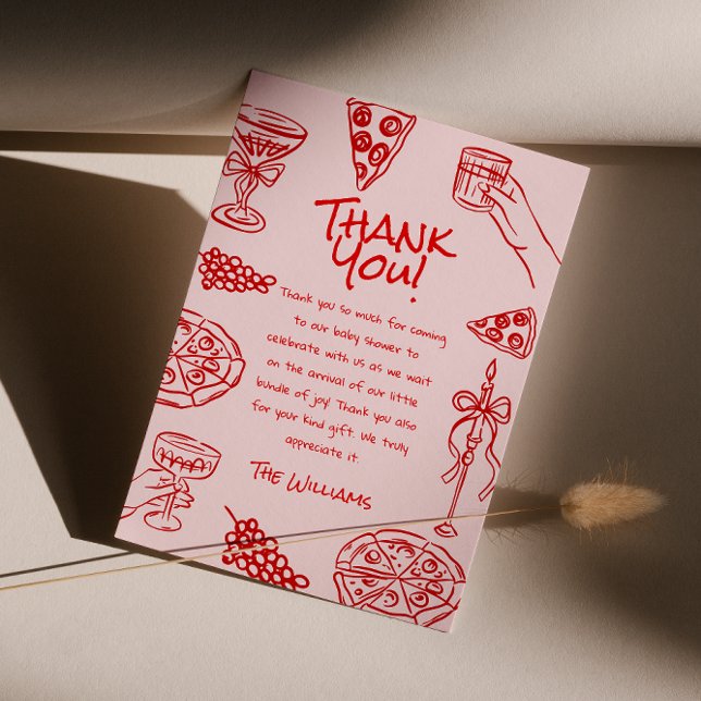 Ciao Baby Hand Drawn Pizza Italian Baby Shower Thank You Card (Creator Uploaded)