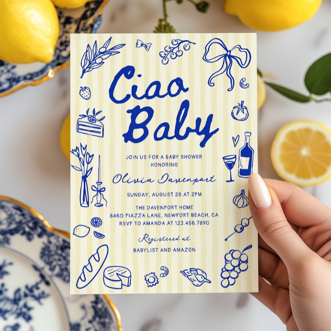 Ciao Baby Italian Bambino Hand Drawn Baby Shower Invitation (Creator Uploaded)