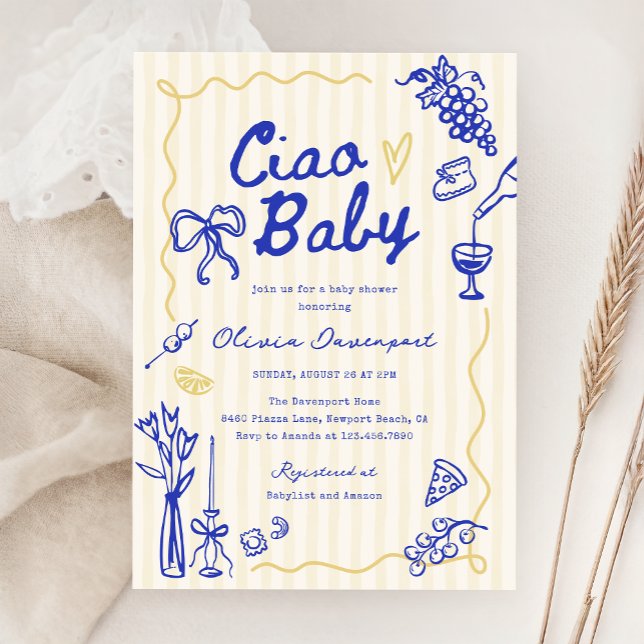 Ciao Baby Italian Bambino Hand Drawn Baby Shower Invitation (Creator Uploaded)