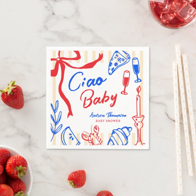 Ciao Baby Italian Bambino Hand Drawn Baby Shower Napkin (Insitu)