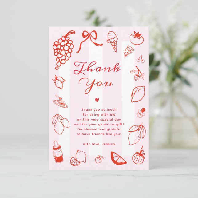 Ciao Baby Italian Hand Drawn Baby Shower Thank You Card (Standing Front)