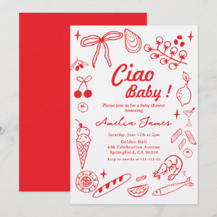 Ciao Baby Italian Hand drawn  Doodle  Baby shower Invitation