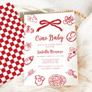 Ciao Baby Italin Hand drawn Pizza Baby shower Invitation