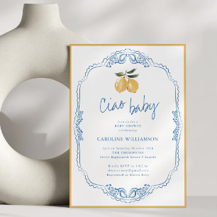Ciao Baby Lemon Blue and Yellow Baby Shower Invitation