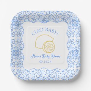 Ciao Baby! Lemon Blue Italian Baby Shower Paper Plate