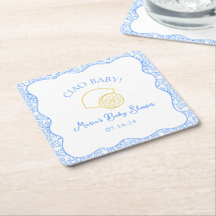 Ciao Baby! Lemon Blue Italian Baby Shower Square Paper Coaster