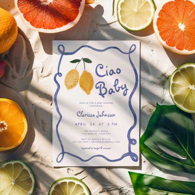 Ciao Baby Lemon Italian Amalfi Boys Baby Shower Invitation (Hello Baby Lemon Baby Shower Invite)