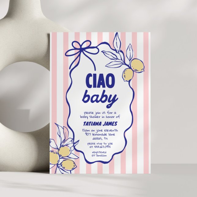 CIAO BABY Lemon Mediterranean Amalfi Baby Shower  Invitation (Creator Uploaded)
