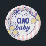 CIAO BABY Lemon Mediterranean Amalfi Paper Plate<br><div class="desc">Ciao,  BABY! Celebrate your summer baby shower in style with our fun,  pink,  whimsical la dolce vita Mediterranean-inspired baby shower disposable plates.</div>