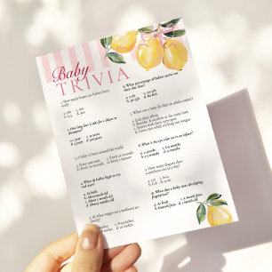 Ciao Baby Lemon Pink Baby Shower TRIVIA Game