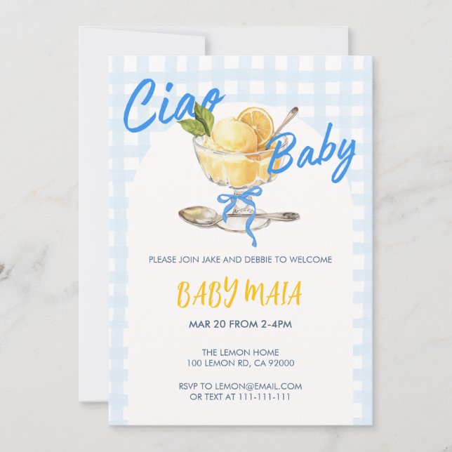 Ciao Baby Lemon Sorbet Baby Shower Invitation (Front)