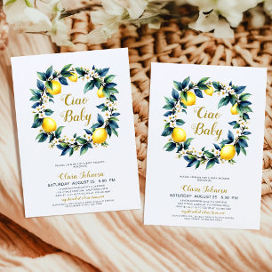 Ciao Baby Lemon Wreath Amalfi Citrus Baby Shower  Invitation