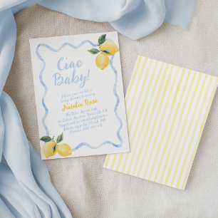 Ciao Baby Lemons, Italian Baby Shower Blue Yellow Invitation