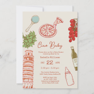 Ciao Baby Line Art Pizza All In One Baby Shower Invitation
