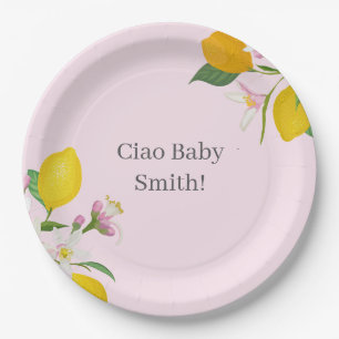 "Ciao Baby" Pretty Italian Lemons and Flowers Paper Plate