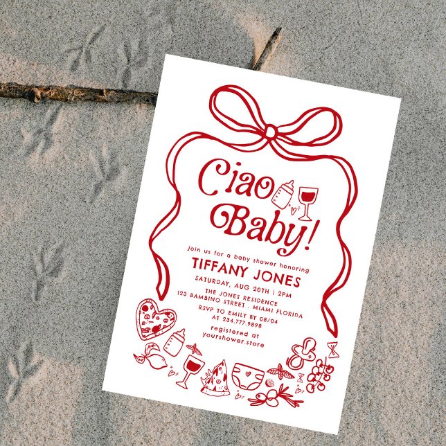 Ciao Baby Red Whimsical Italian Lemons Baby Shower Invitation (Creator Uploaded)