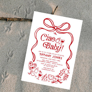 Ciao Baby Red Whimsical Italian Lemons Baby Shower Invitation