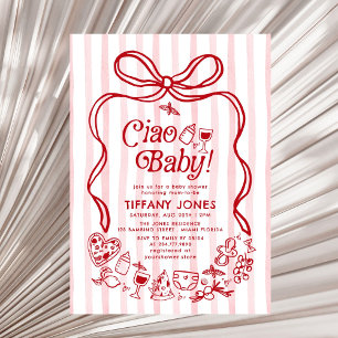Ciao Baby Red Whimsical Italian Lemons Baby Shower Invitation
