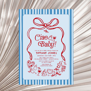 Ciao Baby Red Whimsical Italian Lemons Baby Shower Invitation