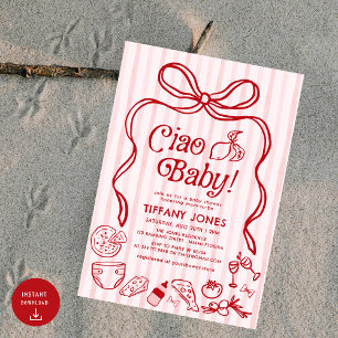 Ciao Baby Red Whimsical Italian Lemons Baby Shower Invitation