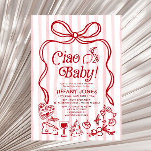 Ciao Baby Red Whimsical Italian Lemons Baby Shower Invitation