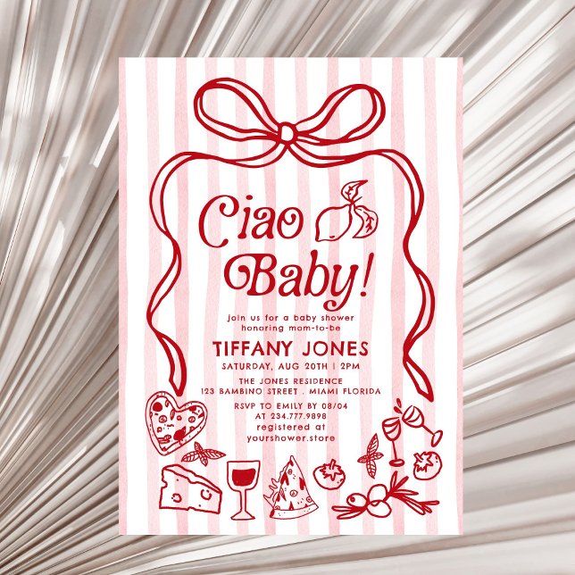 Ciao Baby Red Whimsical Italian Lemons Baby Shower Invitation (Creator Uploaded)