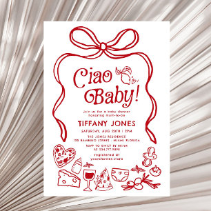 Ciao Baby Red Whimsical Italian Lemons Baby Shower Invitation