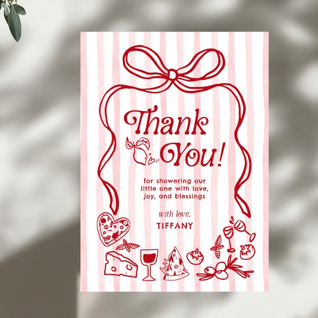 Ciao Baby Red Whimsical Italian Lemons Baby Shower Thank You Card (Creator Uploaded)