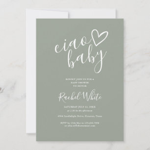 Ciao Baby Sage Green All In One Baby Shower Invitation