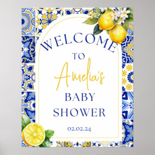 Ciao Baby Shower Italian Blue Tiles Welcome Sign
