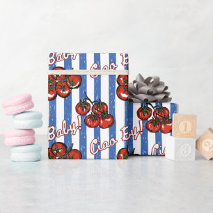 Ciao baby tomato blue Italian baby shower Wrapping Paper
